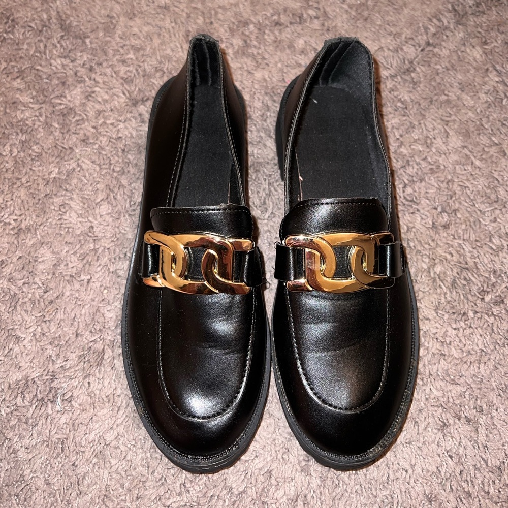 Worn once, black and gold chunky loafers, EURO 40